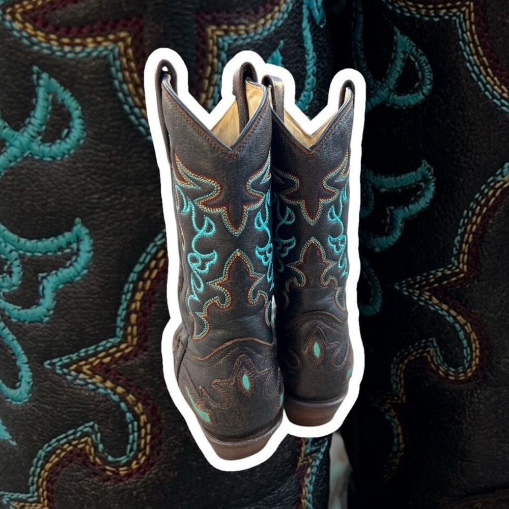 Brown and Turquoise Cowboy Boots - Picture 4 of 11